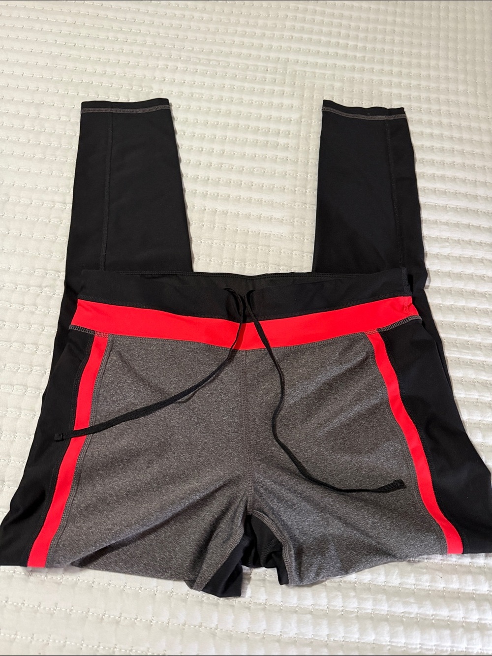 Womens Black & Gray Active Shorts with Red Accents size Large